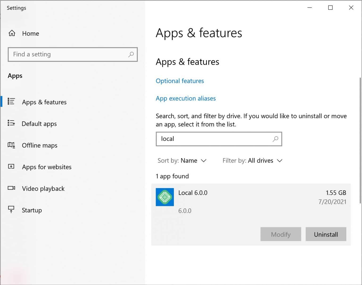 Uninstall Local on Windows
